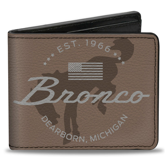 Bi-Fold Wallet - Ford Bucking Bronco Icon Established Brand Logo Browns/White