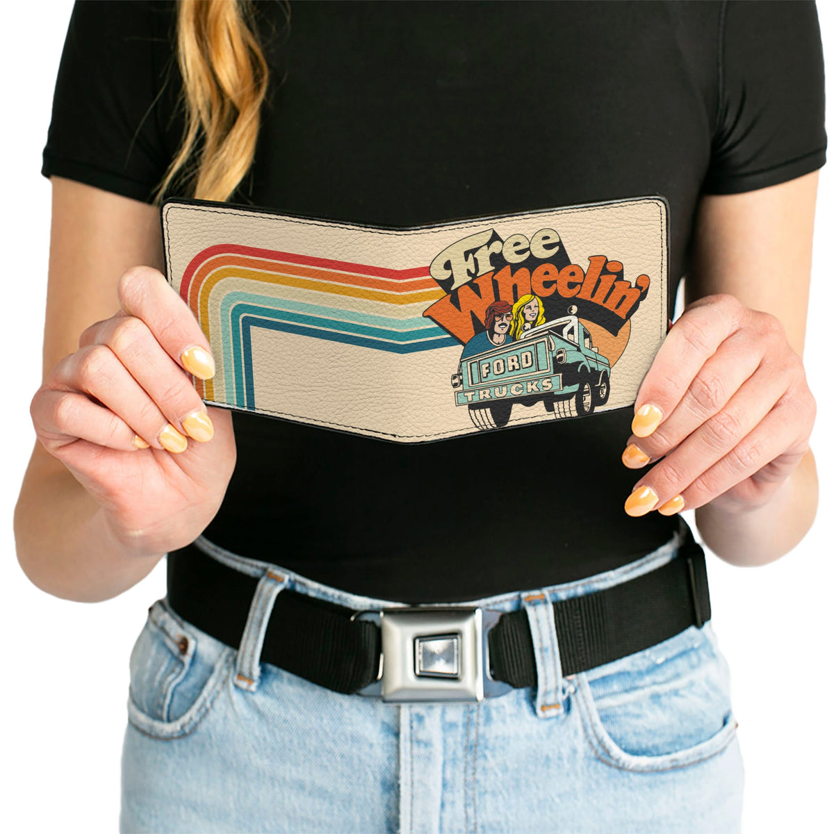 Bi-Fold Wallet - Ford Trucks FREE WHEELIN Bronco Scene Beige/Multi Color