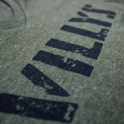 Ladies Jeep® Willys Text V-neck - Heather Military Green