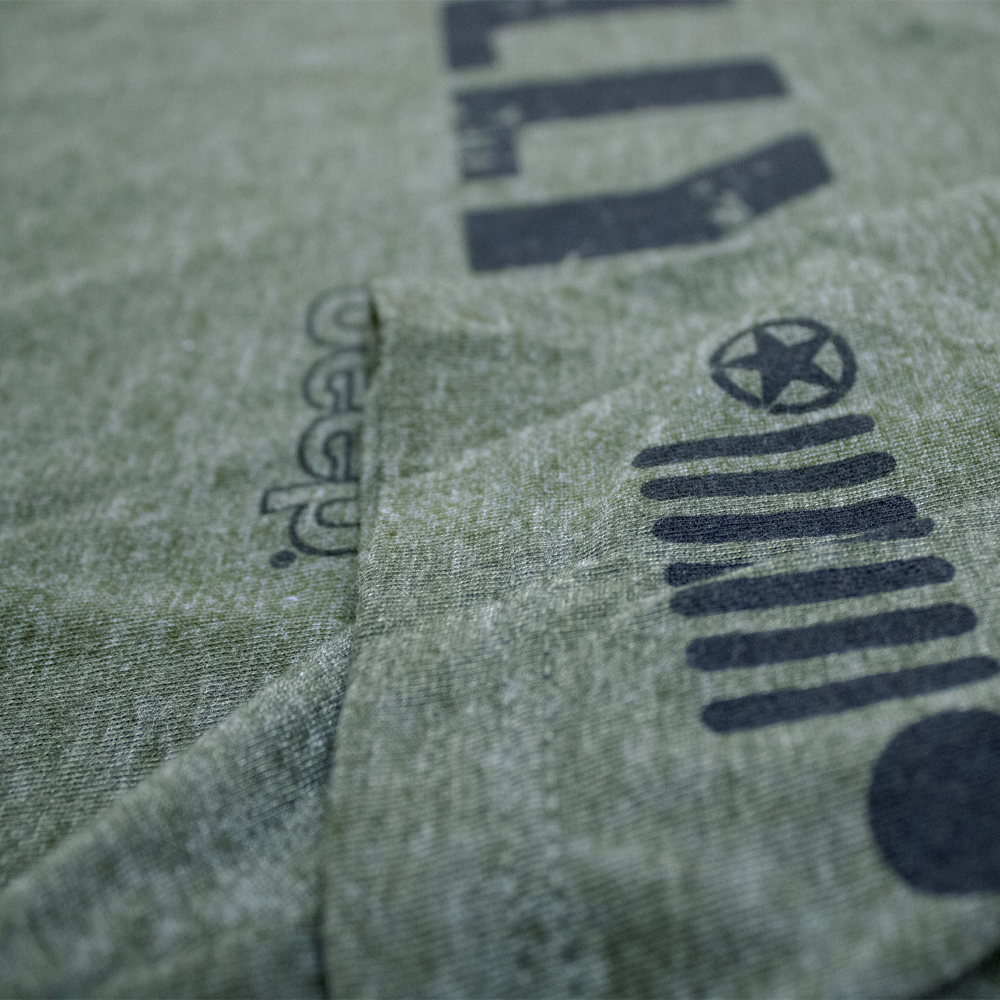 Ladies Jeep® Willys Text V-neck - Heather Military Green