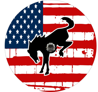American Flag with Bronco Horse Bronco Spare Tire Cover - Speedlogix