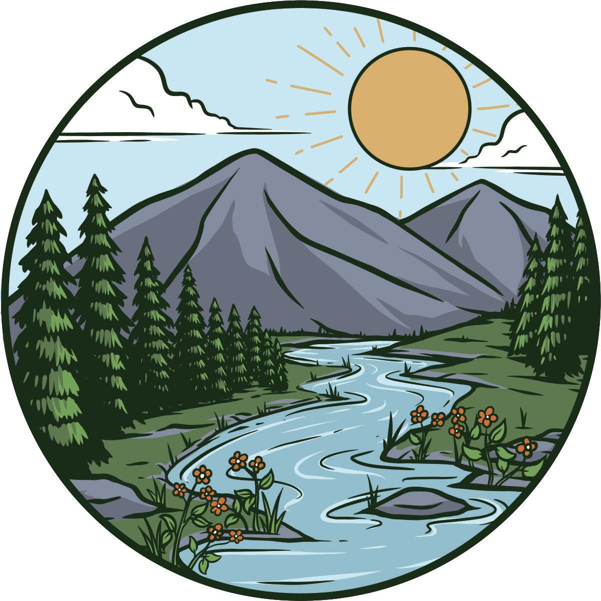 Artsy Mountain River Landscape Unique Bronco Spare Tire Cover - Speedlogix