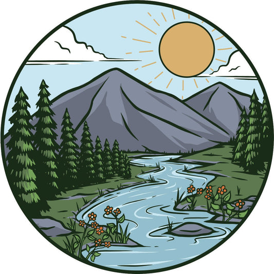 Artsy Mountain River Landscape Unique Bronco Spare Tire Cover - Speedlogix