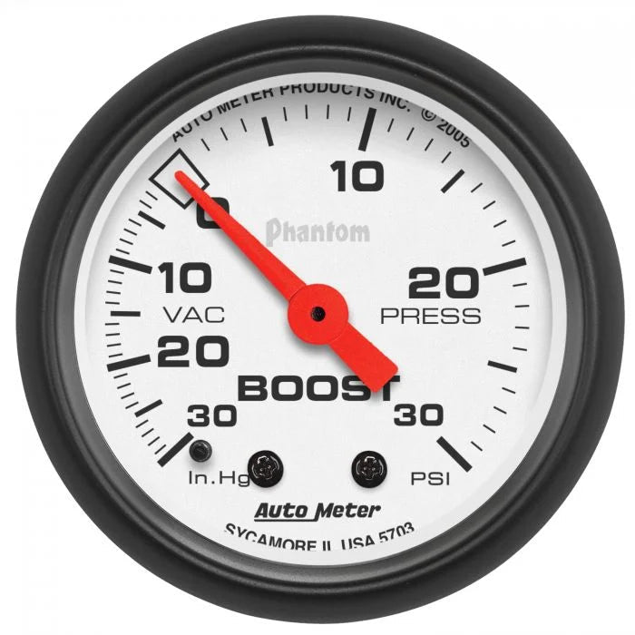 Autometer 2 - 1/16" Boost/Vacuum 30 IN HG/30 PSI Gauge, Phantom - Speedlogix