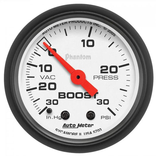 Autometer 2 - 1/16" Boost/Vacuum 30 IN HG/30 PSI Gauge, Phantom - Speedlogix