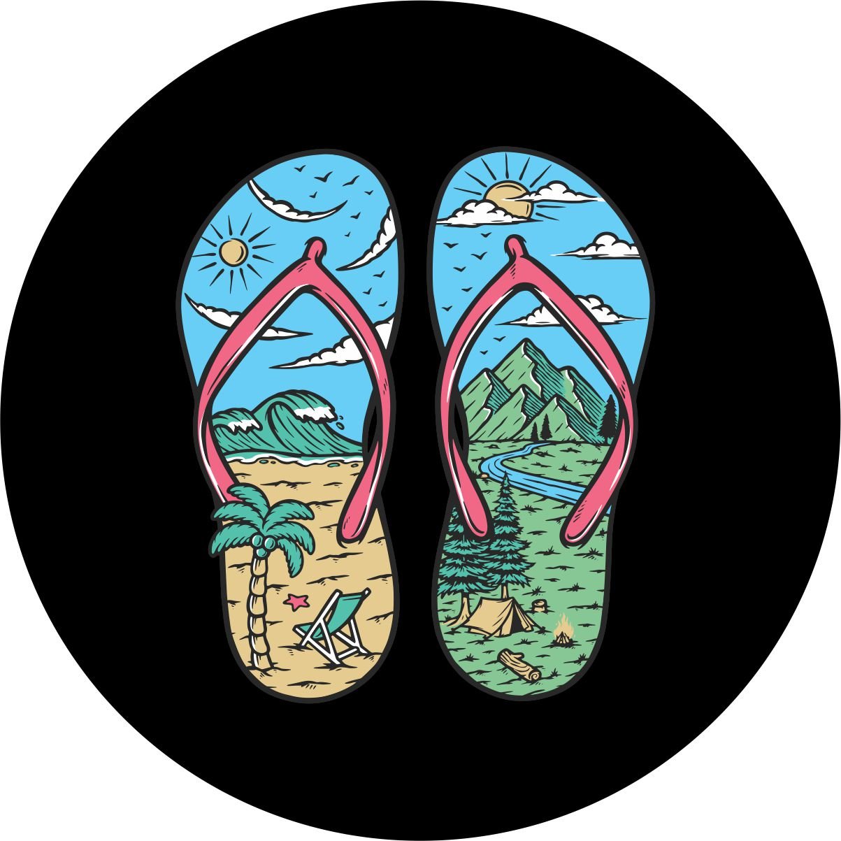 Beach and Mountain Flip Flop Bronco Spare Tire Cover - Speedlogix