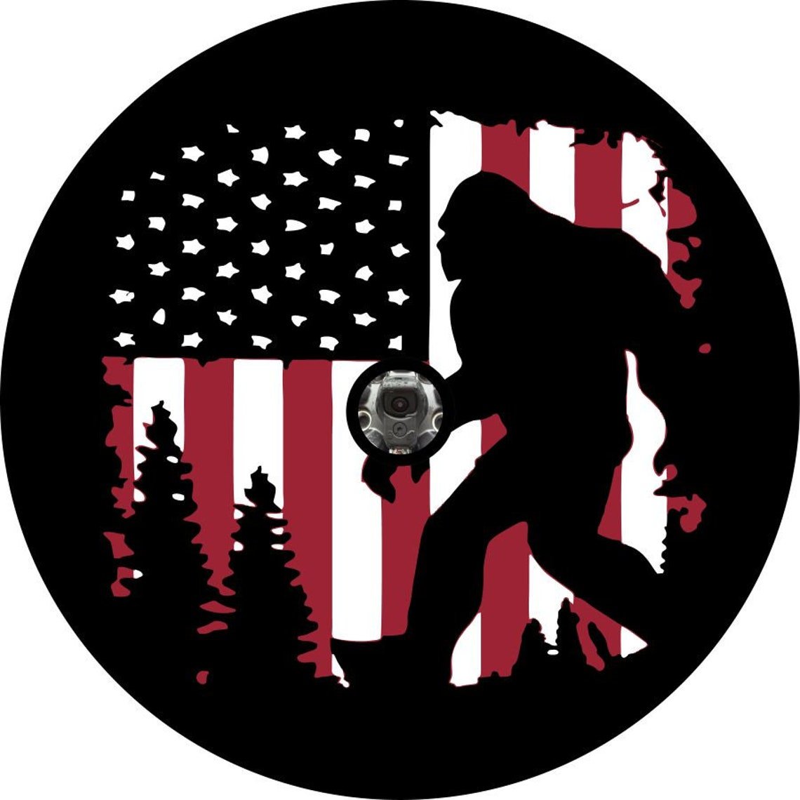 Bigfoot or Sasquatch American Flag Bronco Spare Tire Cover - Speedlogix