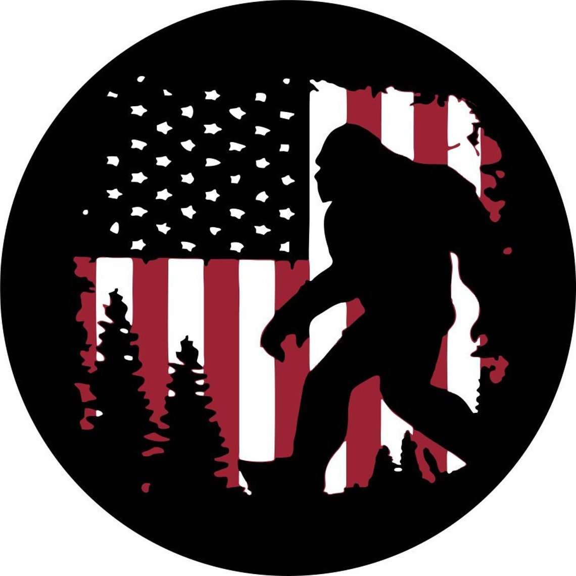 Bigfoot or Sasquatch American Flag Bronco Spare Tire Cover - Speedlogix