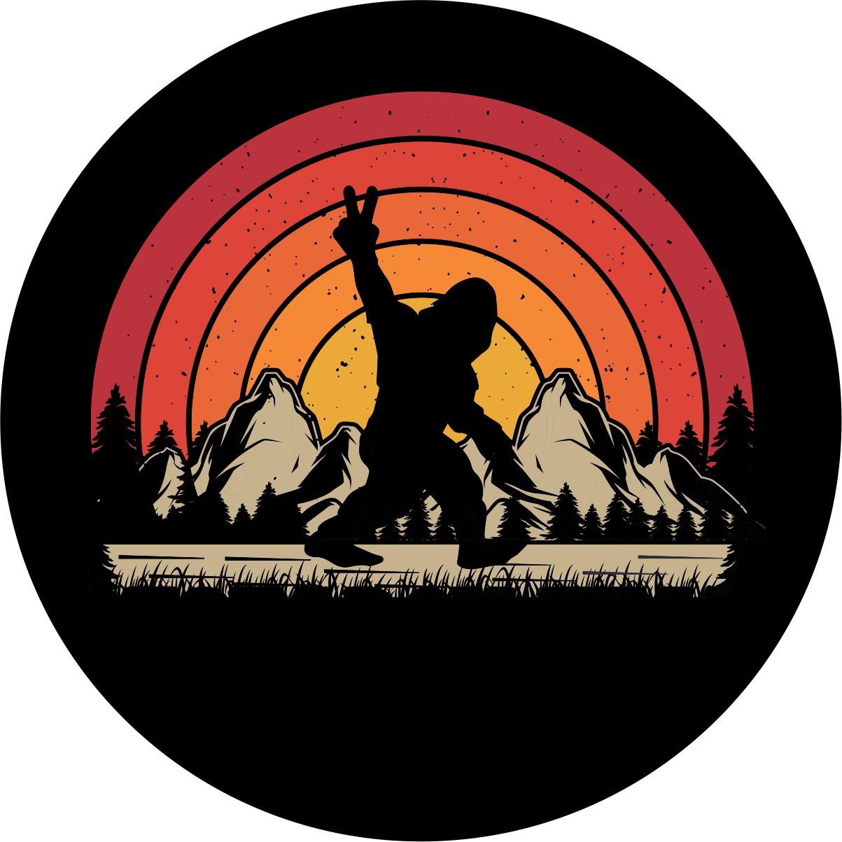 Bigfoot Peace Out Retro Sun Bronco Spare Tire Cover - Speedlogix