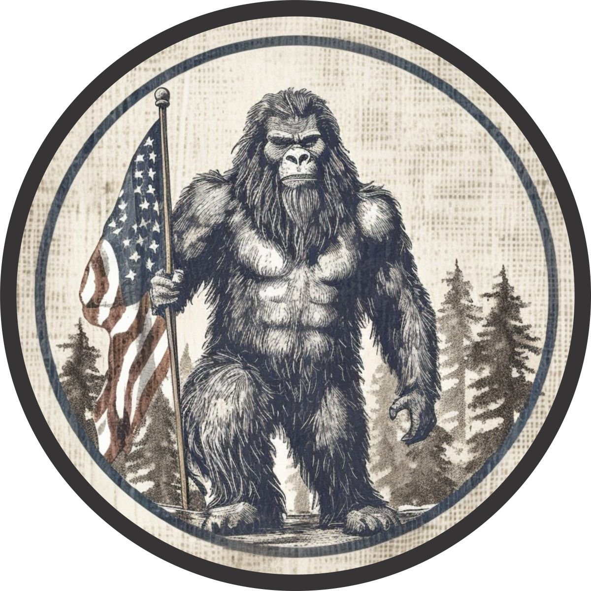 Bigfoot Sasquatch Holding American Flag Bronco Spare Tire Cover - Speedlogix