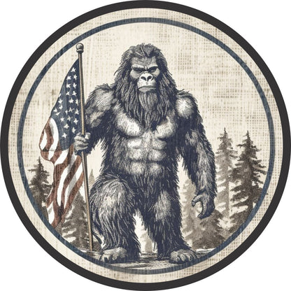 Bigfoot Sasquatch Holding American Flag Bronco Spare Tire Cover - Speedlogix