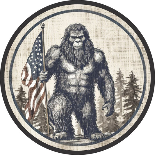 Bigfoot Sasquatch Holding American Flag Bronco Spare Tire Cover - Speedlogix