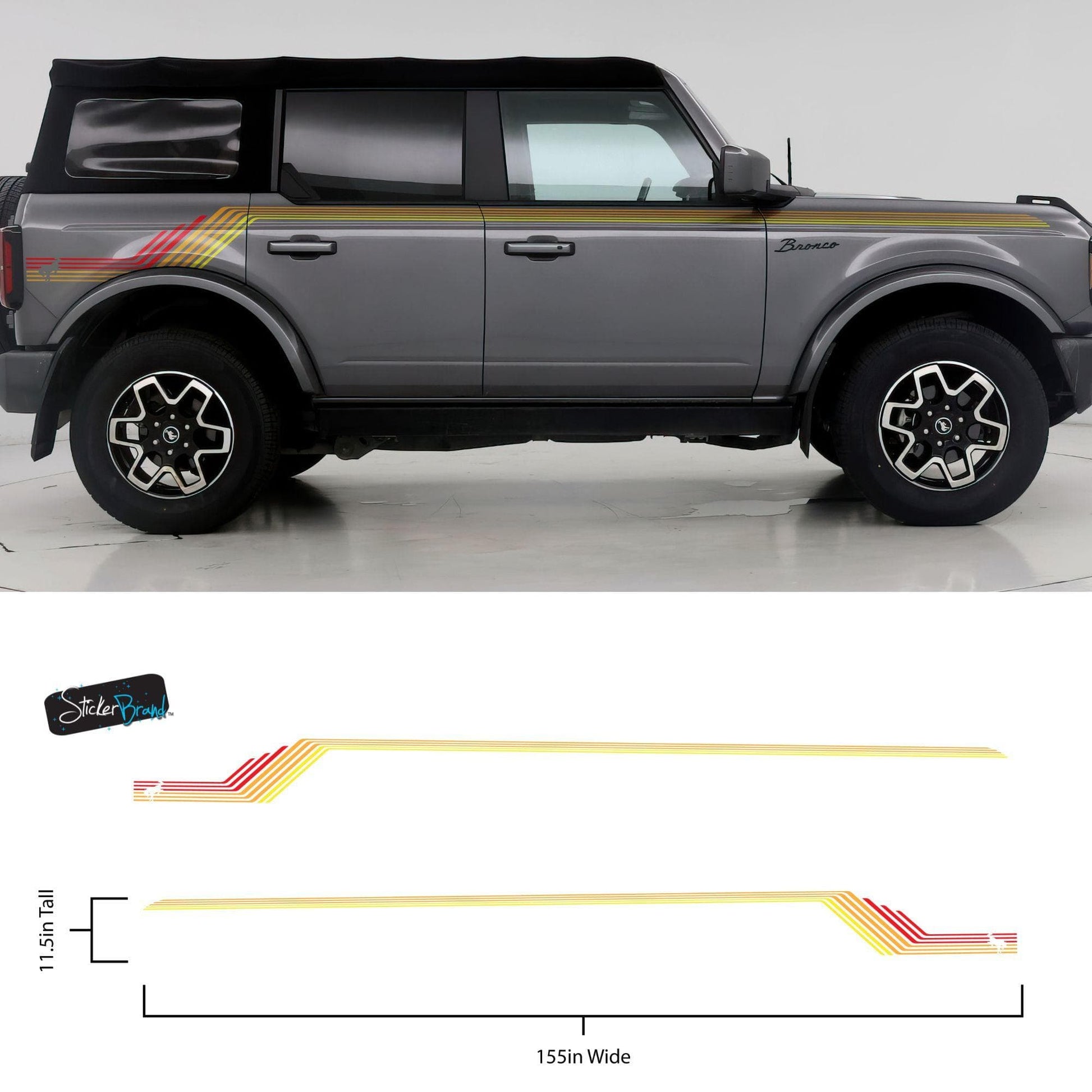 Bronco Color Stripes Decal Sticker. Red, Orange, Yellow Racing Stripes. 6973 - Speedlogix