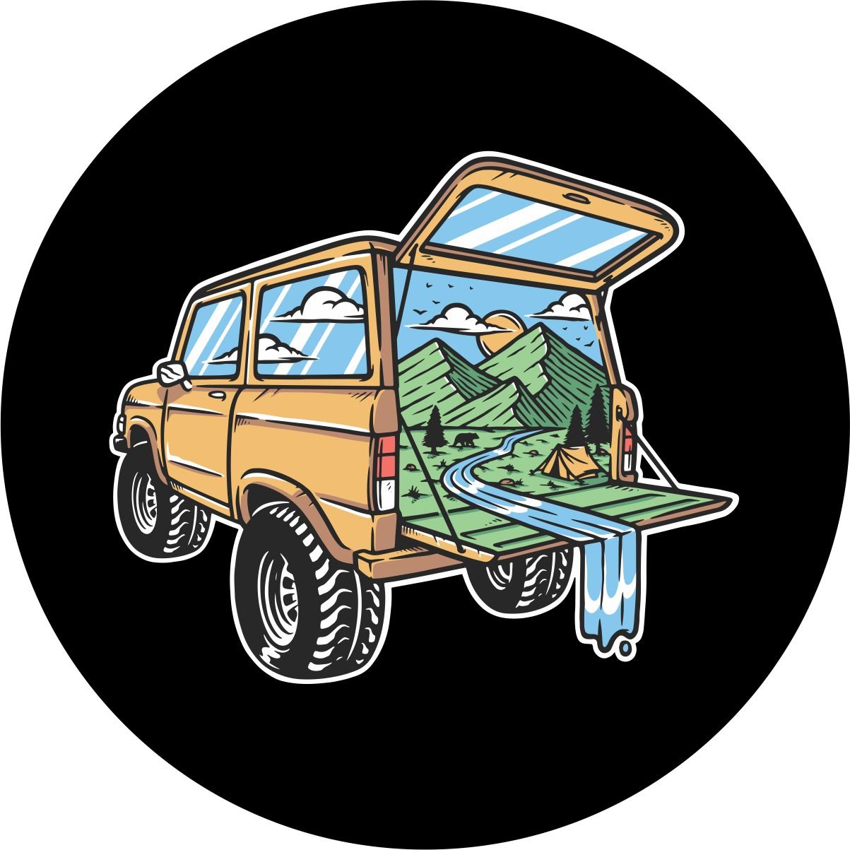 Camping Out The Back of a Bronco Unique Bronco Spare Tire Cover - Speedlogix