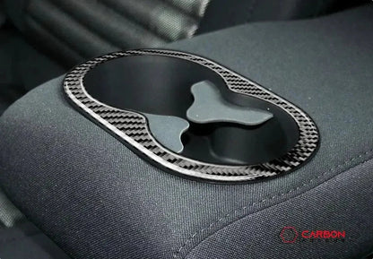 Carbon Fiber Rear Seat Cup Holder Trim Overlay for Dodge Challenger 2015-2023