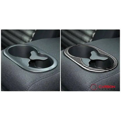 Carbon Fiber Rear Seat Cup Holder Trim Overlay for Dodge Challenger 2015-2023