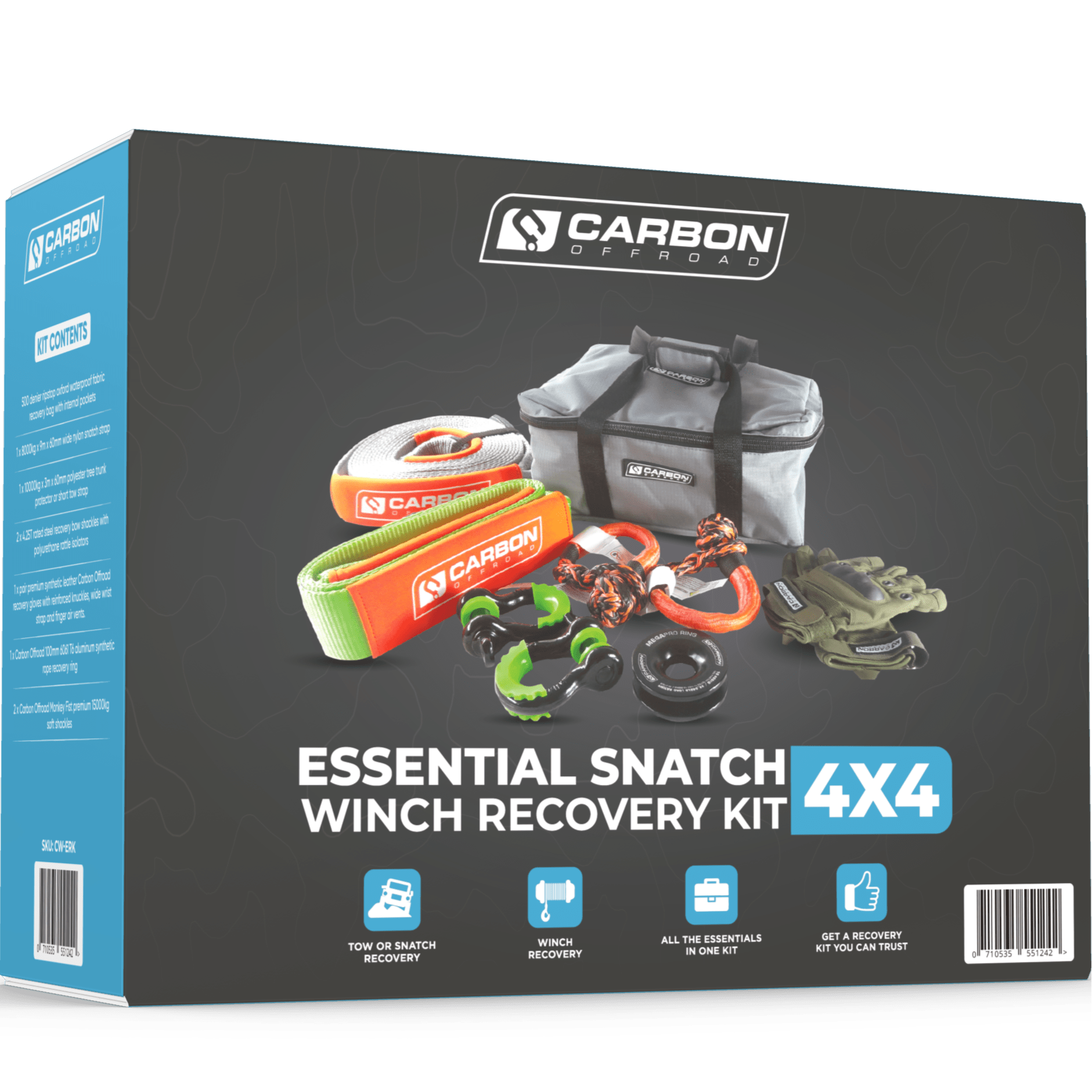 Carbon Offroad Essential Snatch and Winch 4x4 Recovery Kit - Speedlogix