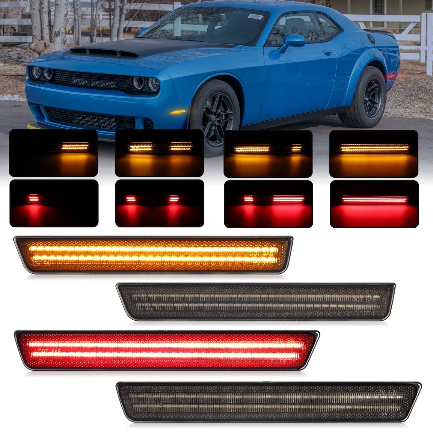 CHALLENGER 15 - 23 FRONT/REAR DYNAMIC SMOKED LED SIDE MARKERS - Speedlogix