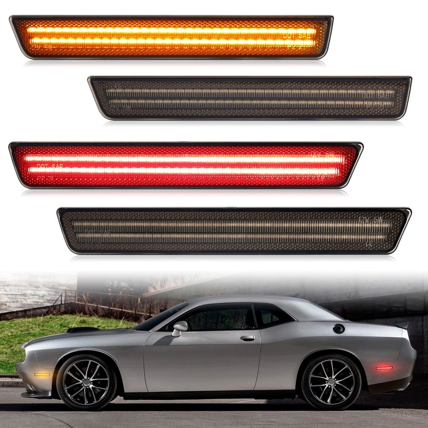 CHALLENGER 15 - 23 FRONT/REAR SMOKED LED SIDE MARKERS - Speedlogix