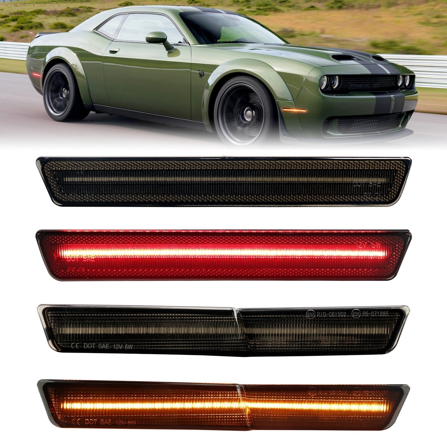 CHALLENGER WIDEBODY 15 - 23 FRONT/REAR SMOKED LED SIDE MARKERS - Speedlogix
