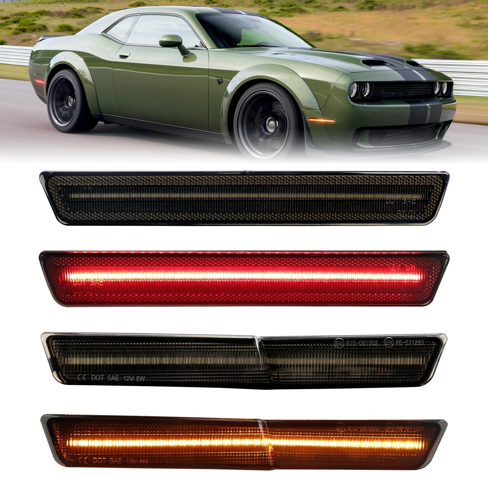 CHALLENGER WIDEBODY 15 - 23 FRONT/REAR SMOKED LED SIDE MARKERS - Speedlogix