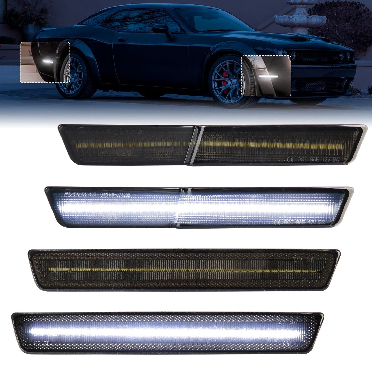 CHALLENGER WIDEBODY 15 - 23 FRONT/REAR SMOKED LED SIDE MARKERS - Speedlogix