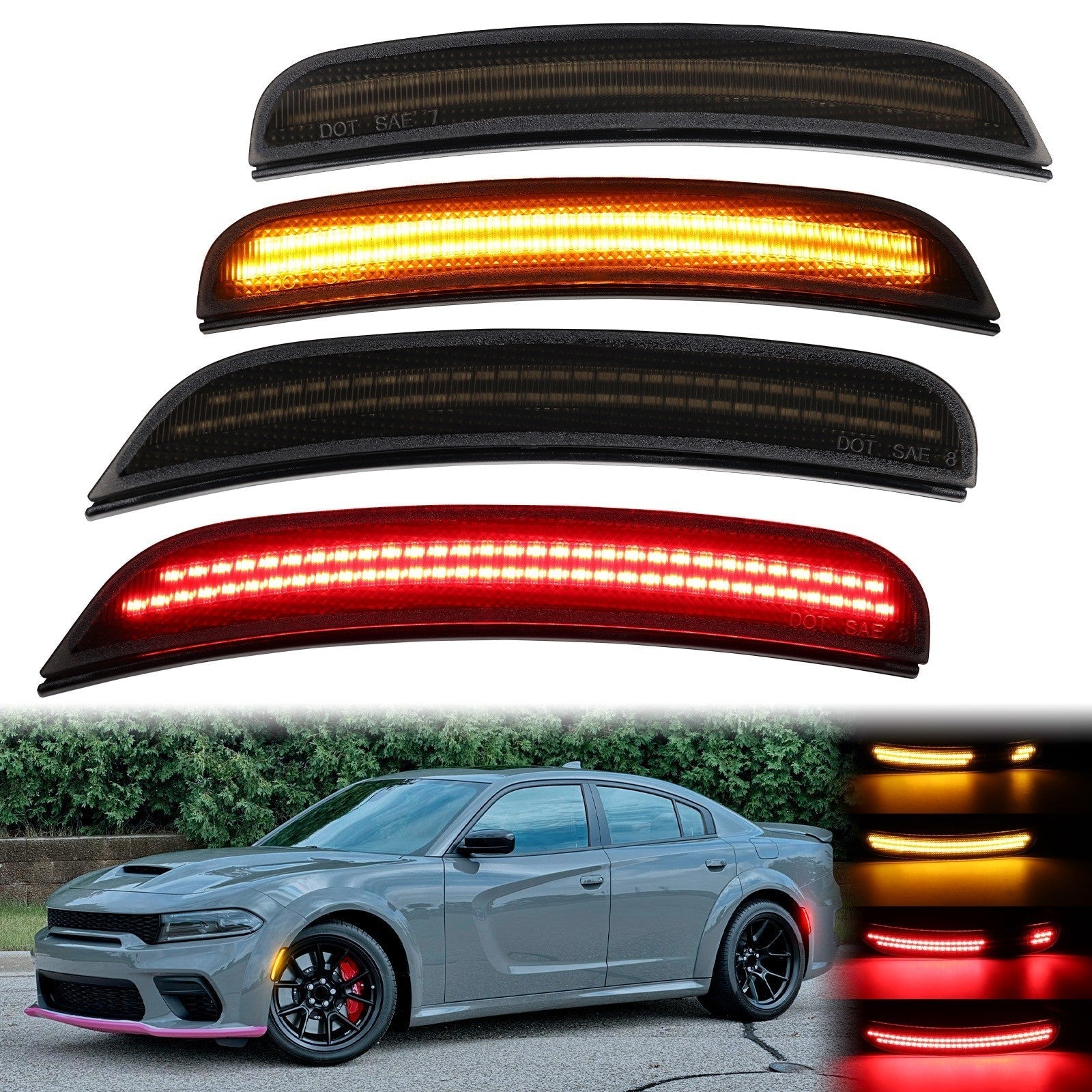 CHARGER 15 - 23 FRONT/REAR DYNAMIC SMOKED LED SIDE MARKERS - Speedlogix