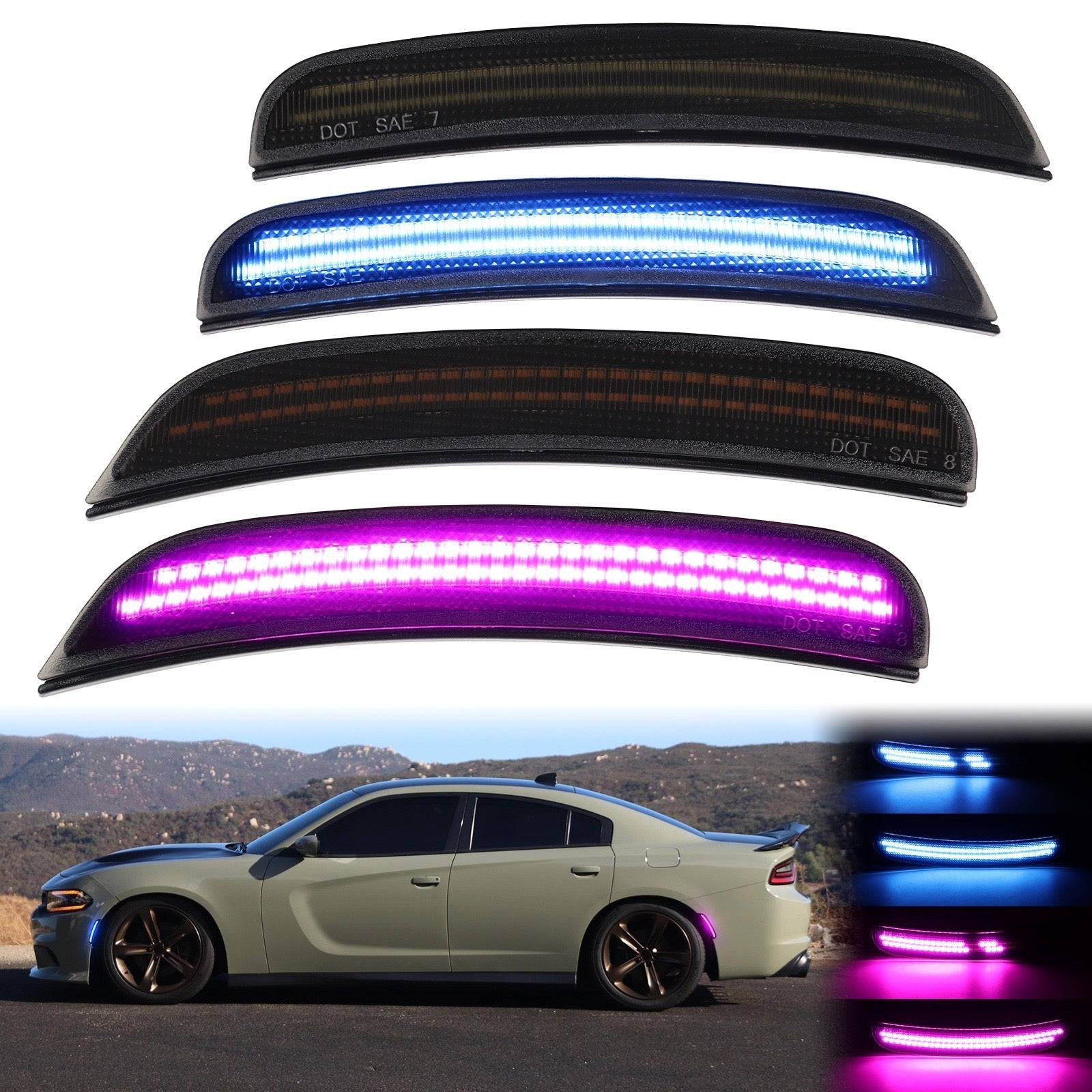 CHARGER 15 - 23 FRONT/REAR DYNAMIC SMOKED LED SIDE MARKERS - Speedlogix