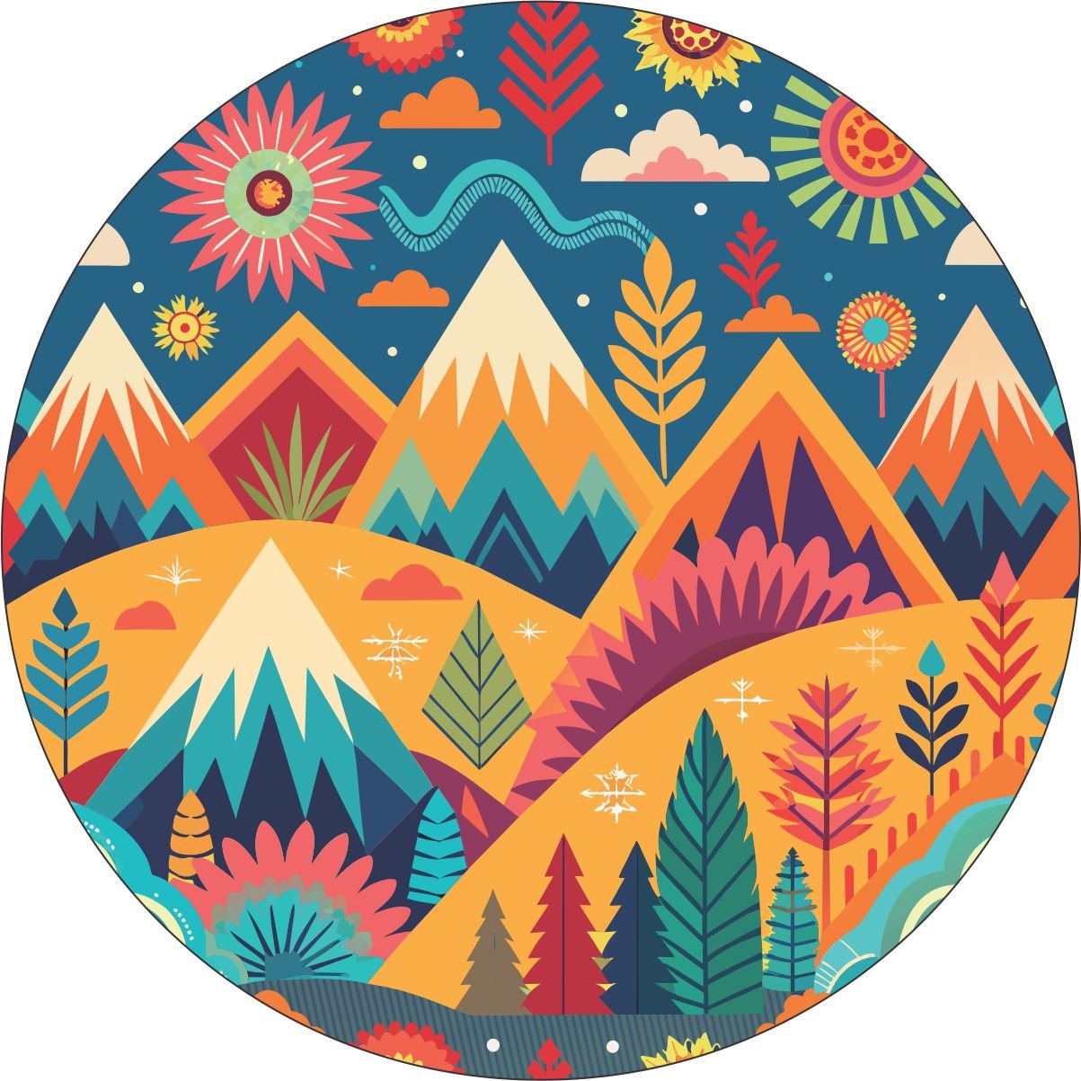 Colorful BOHO Ornamental Geometric Mountain Landscape Bronco Spare Tire Cover - Speedlogix