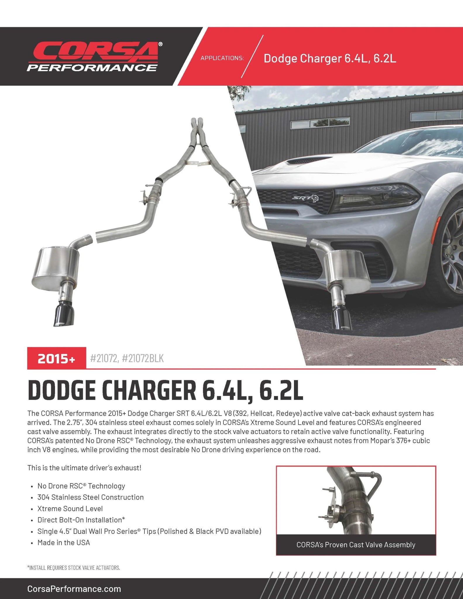 Corsa Xtreme Cat - Back Exhaust, Valved 2015 - 2023 Charger 6.2L/392/6.4L - Speedlogix