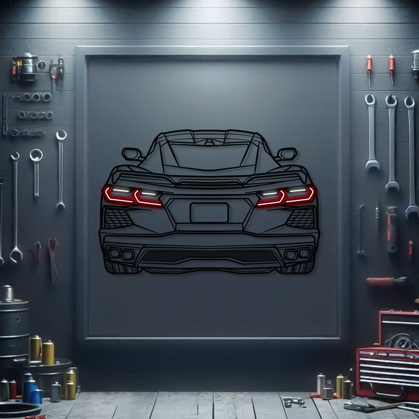 Corvette C8 Back View Metal Neon Car Wall Art - MTN0079 - Speedlogix
