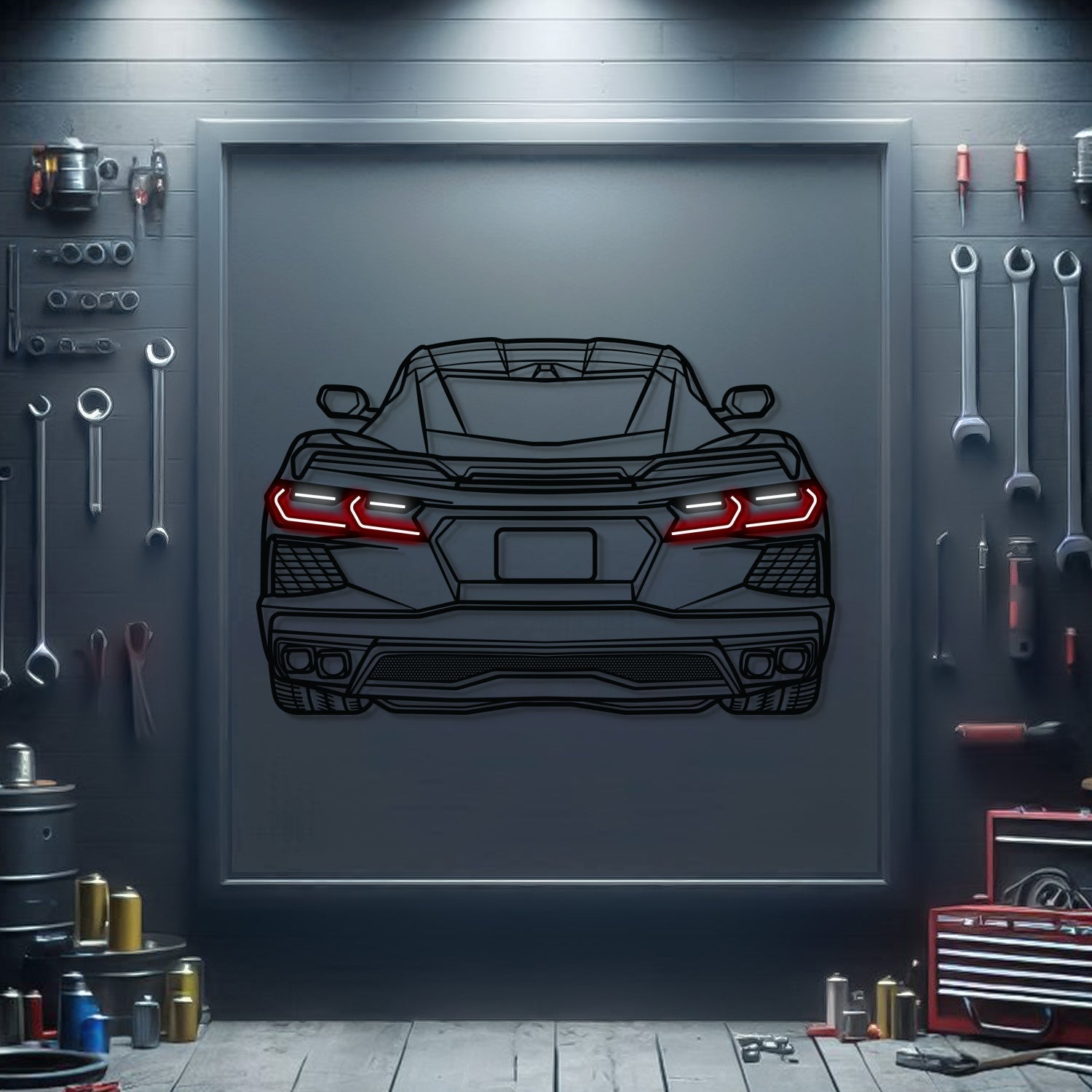 Corvette C8 Back View Metal Neon Car Wall Art - MTN0079 - Speedlogix