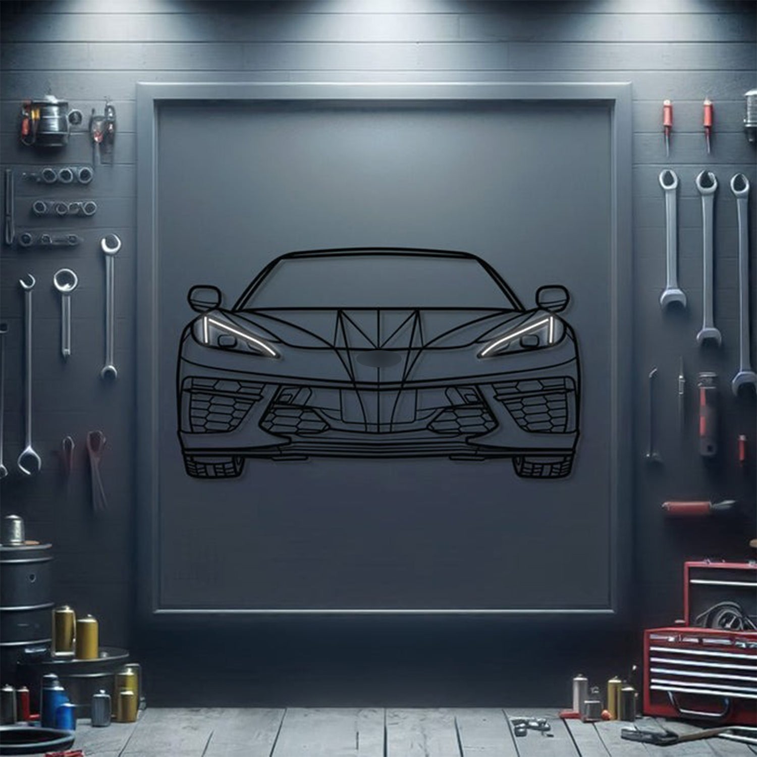 Corvette C8 Front View Metal Neon Car Wall Art - MTN0080 - Speedlogix