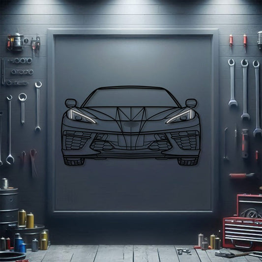 Corvette C8 Front View Metal Neon Car Wall Art - MTN0080 - Speedlogix