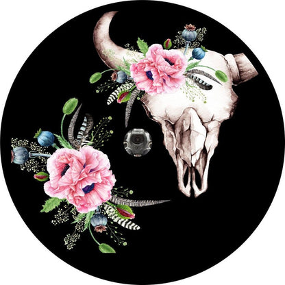 Cow Skull Decorated with Flowers/Floral Bronco Spare Tire Cover - Speedlogix