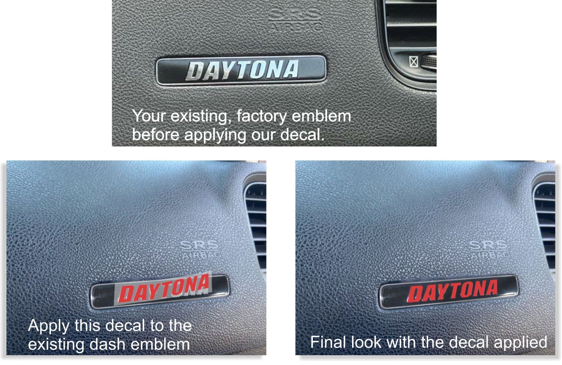 DAYTONA Dash Plaque Emblem Lettering Overlay Decal - 17 - 23 Charger - Speedlogix