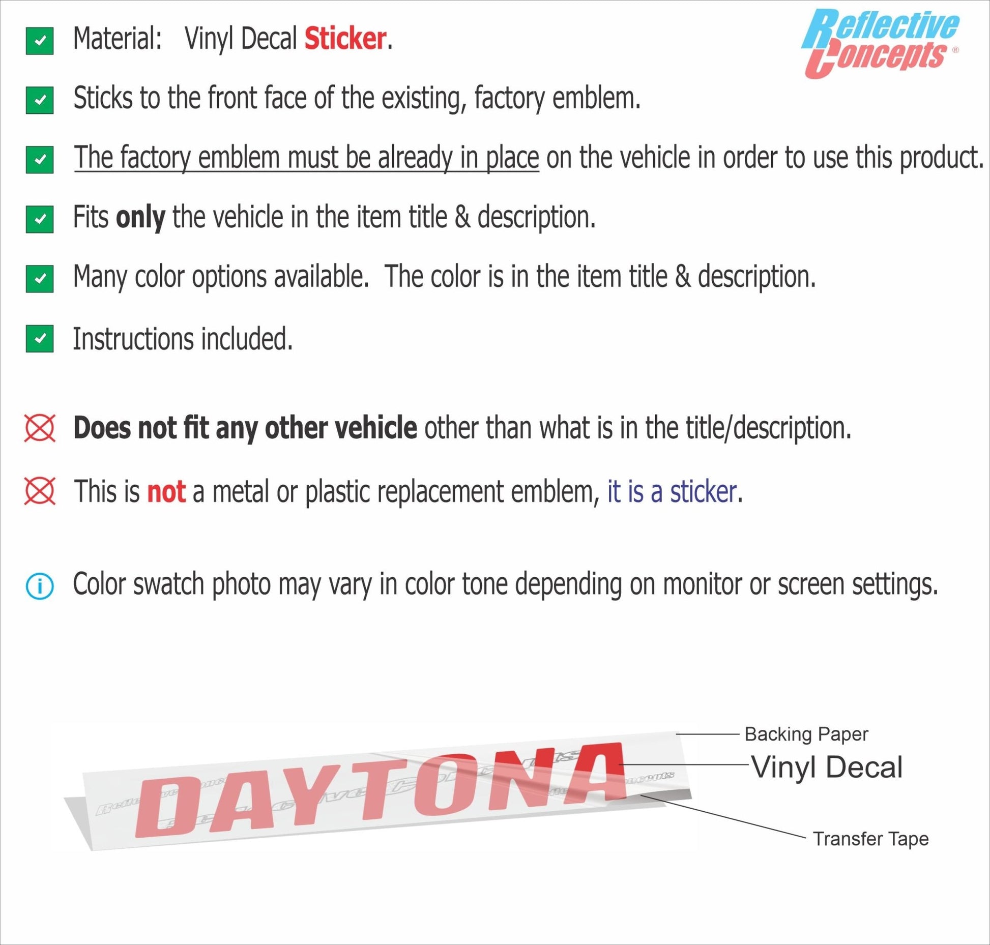 DAYTONA Dash Plaque Emblem Lettering Overlay Decal - 17 - 23 Charger - Speedlogix