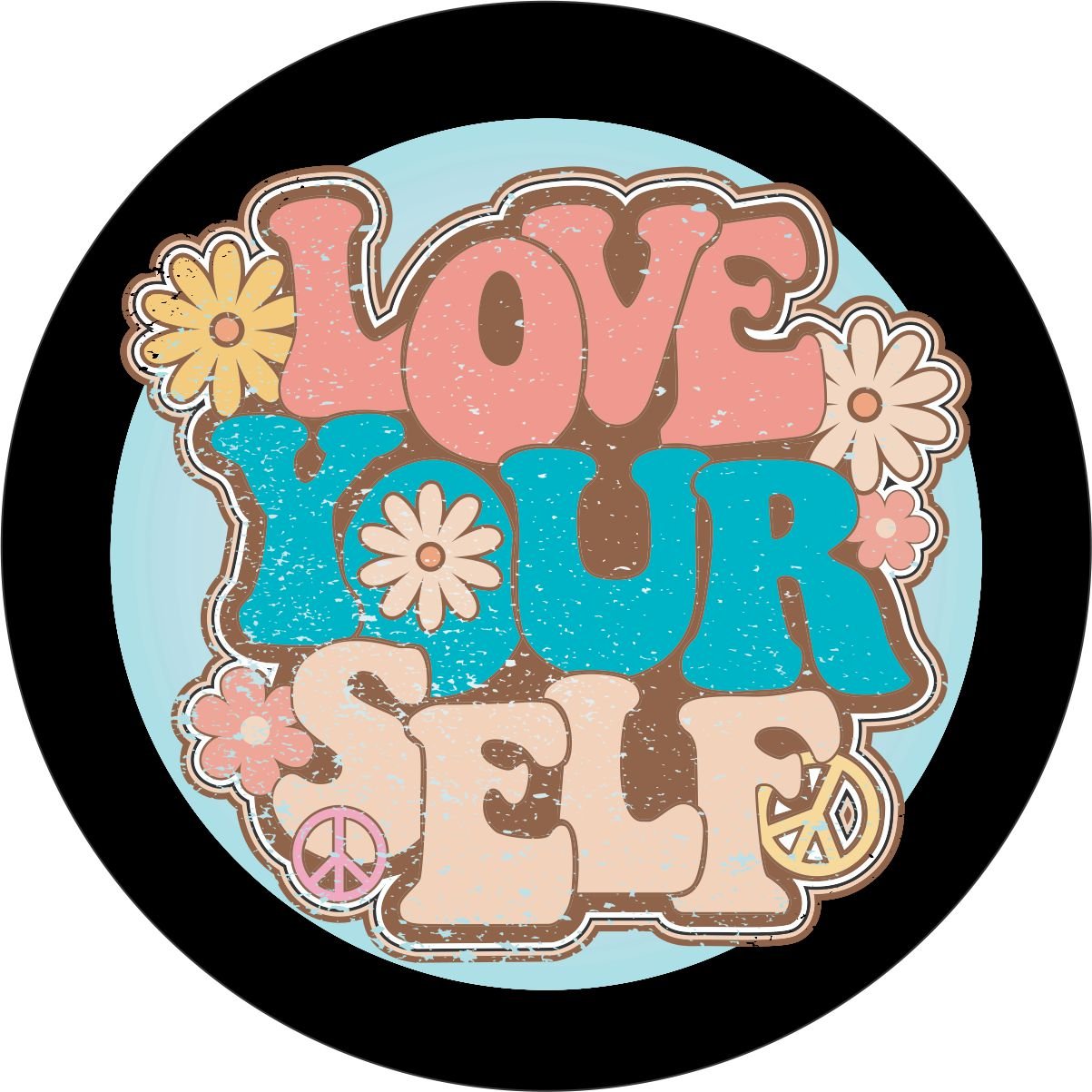 Distressed Love Yourself with Flower Bronco Spare Tire Cover - Speedlogix