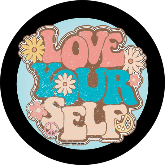 Distressed Love Yourself with Flower Bronco Spare Tire Cover - Speedlogix