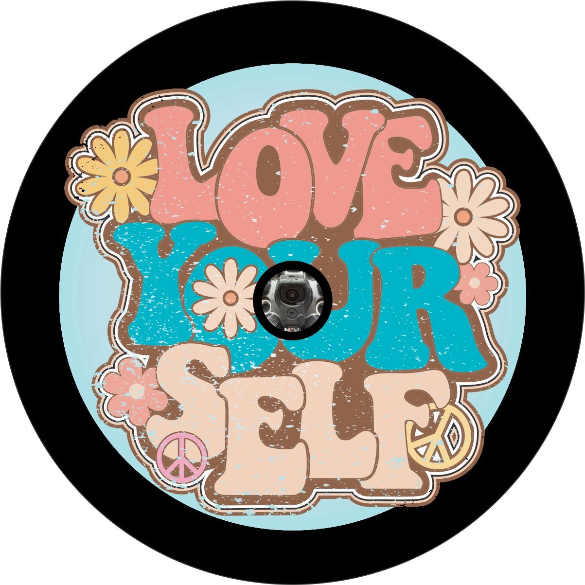 Distressed Love Yourself with Flower Bronco Spare Tire Cover - Speedlogix