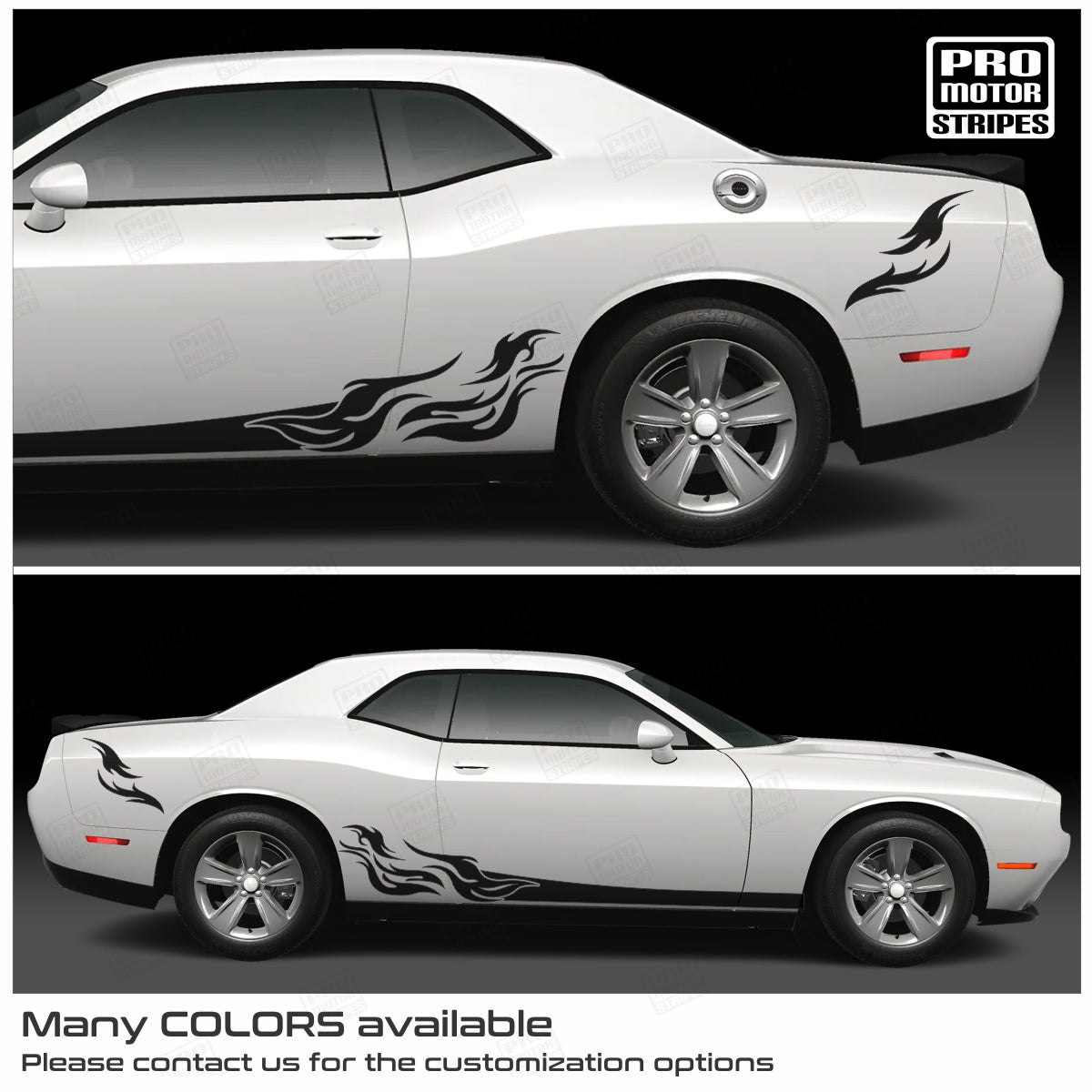 Dodge Challenger 2008 - 2023 Fire Flame Rocker Panel Stripes Decals - Speedlogix