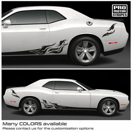 Dodge Challenger 2008 - 2023 Fire Flame Rocker Panel Stripes Decals - Speedlogix