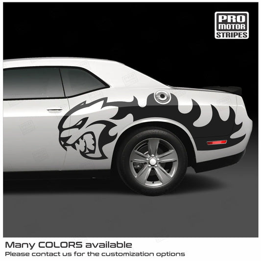 Dodge Challenger 2008 - 2023 Side Fire Flame Hellcat Stripes Decals - Speedlogix