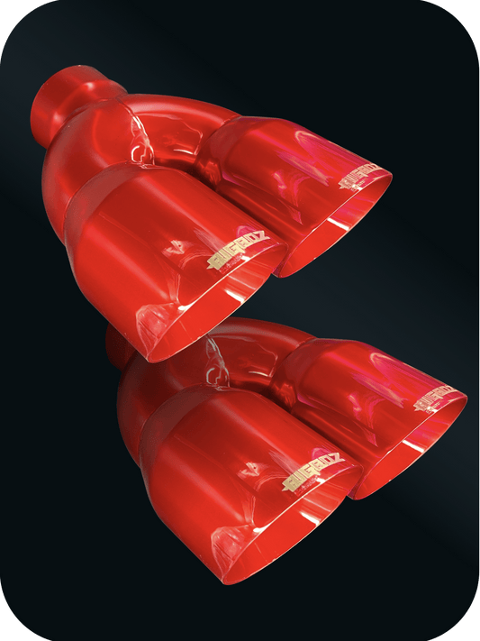 DODGE CHALLENGER 4" OUTLET QUAD TIPS SET CANDY RED - Speedlogix