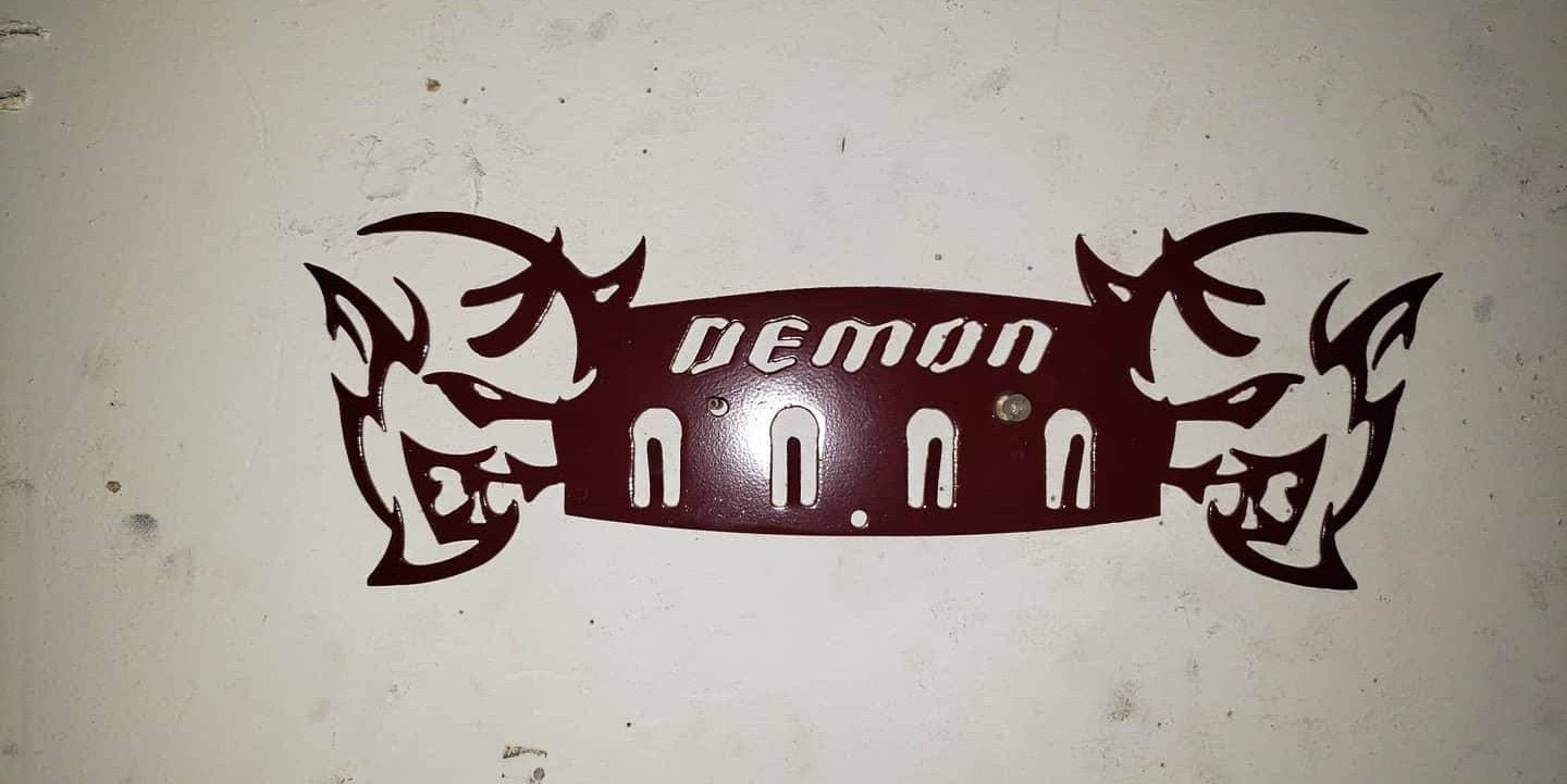 Dodge Demon Muscle Car Key Hanger – Steel Wall Mounted 4 - Hook Key Rack – Garage Organizer 12"x4" - Speedlogix