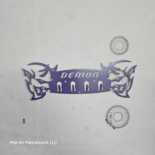 Dodge Demon Muscle Car Key Hanger – Steel Wall Mounted 4 - Hook Key Rack – Garage Organizer 12"x4" - Speedlogix