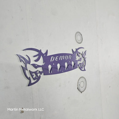 Dodge Demon Muscle Car Key Hanger – Steel Wall Mounted 4 - Hook Key Rack – Garage Organizer 12"x4" - Speedlogix