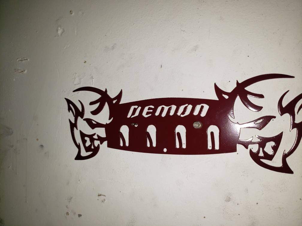 Dodge Demon Muscle Car Key Hanger – Steel Wall Mounted 4 - Hook Key Rack – Garage Organizer 12"x4" - Speedlogix