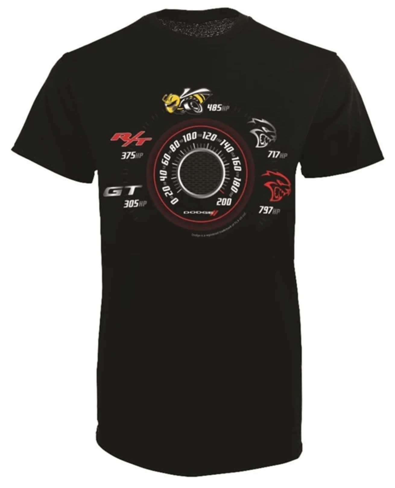 Dodge Speedometer T-Shirt w/ GT, R/T, Scat Pack, Hellcat, Redeye - Speedlogix