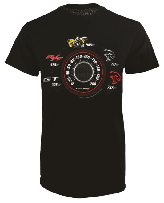 Dodge Speedometer T-Shirt w/ GT, R/T, Scat Pack, Hellcat, Redeye - Speedlogix